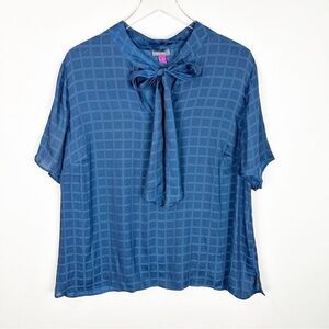 Vince Camuto Navy Blouse Neck Tie Short Sleeve Top 1X
